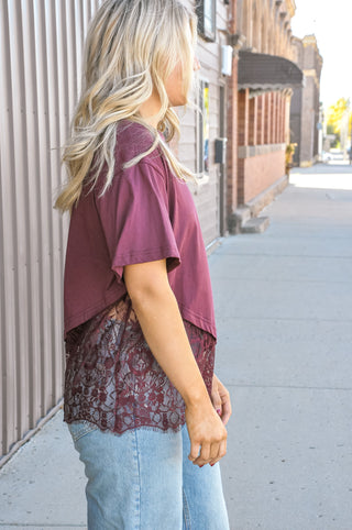 Floral Lace Trim Asym Tee