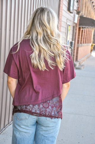 Floral Lace Trim Asym Tee