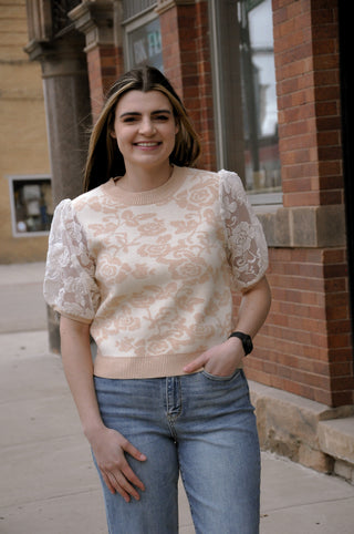 Floral Lace Contrast Sweater