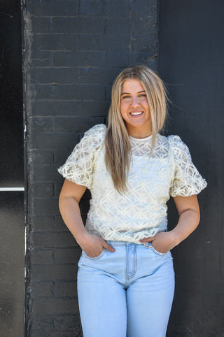 Floral Lace Puff Sleeve Blouse