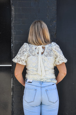 Floral Lace Puff Sleeve Blouse