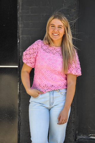 Floral Lace Puff Sleeve Blouse