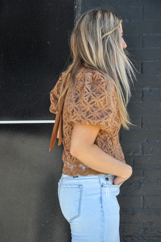 Floral Lace Puff Sleeve Blouse