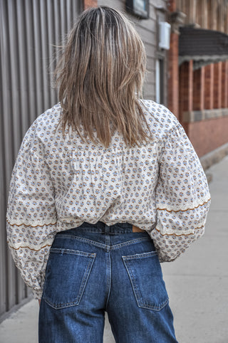 Floral Lace Trim Button Up Top, view 3