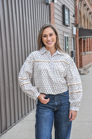 Floral Lace Trim Button Up Top