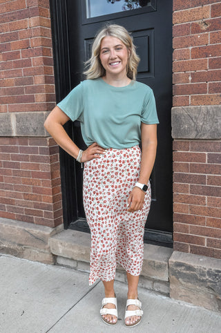 Floral Midi Skirt in Cream/Poppy