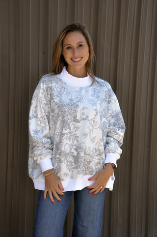 Floral Oversized Mock Neck Sweatshirt