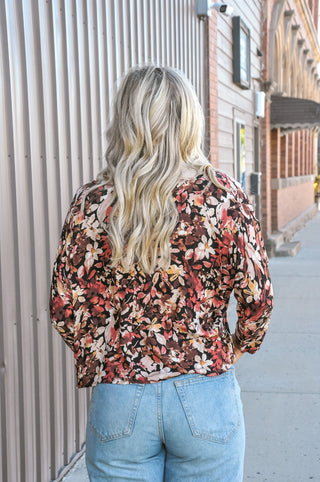 Floral Print Boat Neck Dolman Sleeve Top