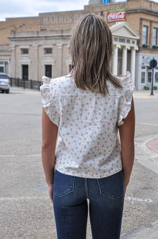 Floral Print Contrast Collar Top