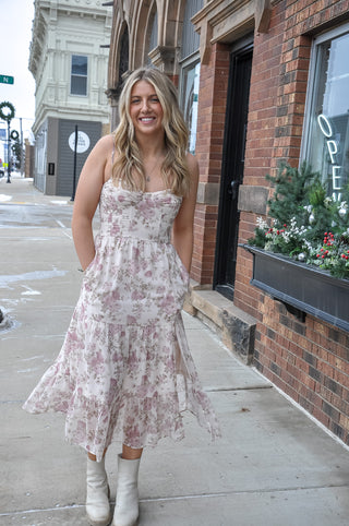 Floral Print Corset Detail Maxi Dress