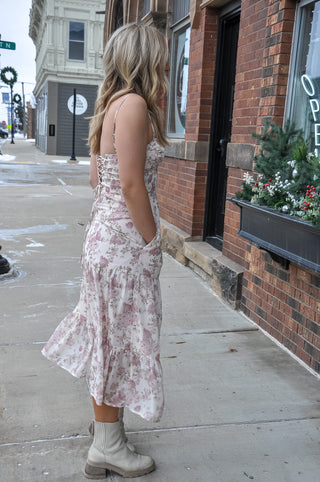 Floral Print Corset Detail Maxi Dress
