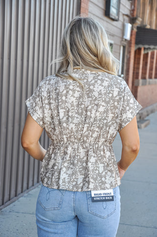 Floral Print Peplum Ruched Blouse