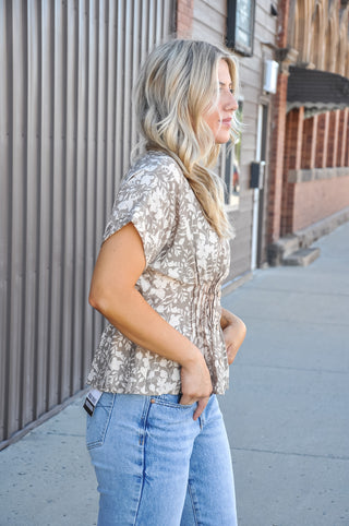 Floral Print Peplum Ruched Blouse