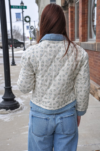 Floral Print Quilted Denim Jacket