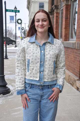 Floral Print Quilted Denim Jacket
