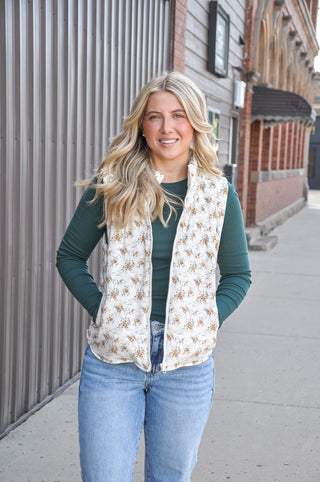 Floral Print Quilted Puffer Vest