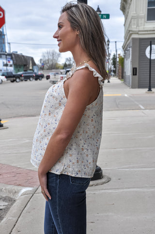 Floral Print Ruched Tie Front Cami Top