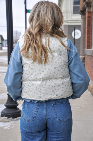 Floral Printed Cropped Puffer Vest