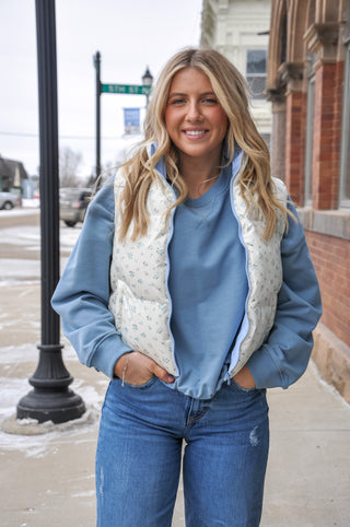Floral Printed Cropped Puffer Vest