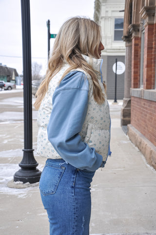 Floral Printed Cropped Puffer Vest