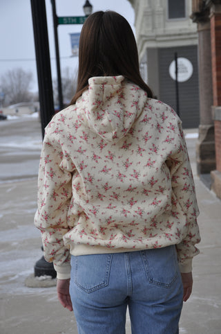Floral Printed Heavy Fleece Terry Hoodie