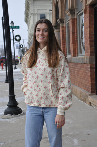 Floral Printed Heavy Fleece Terry Hoodie