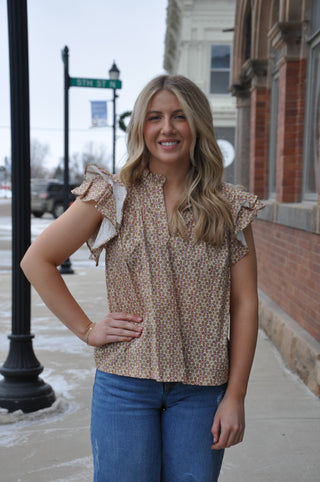 Floral Printed Ruffle Sleeve Top