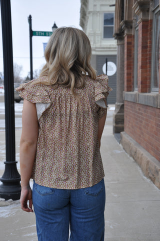 Floral Printed Ruffle Sleeve Top