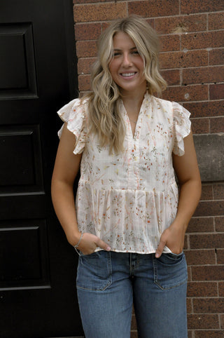 Floral Printed Ruffle Sleeve Top