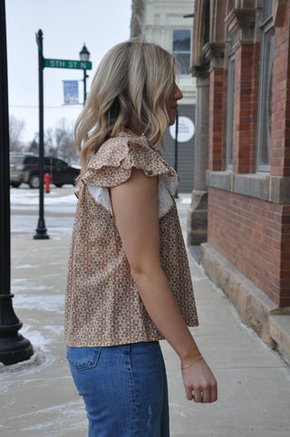 Floral Printed Ruffle Sleeve Top