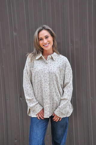 Floral Printed Textured Pocket Shirt