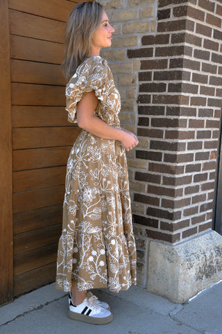 Floral Puff Sleeve Midi Dress