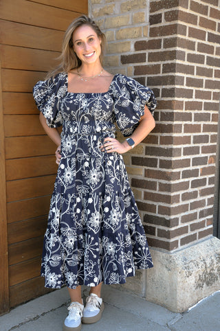 Floral Puff Sleeve Midi Dress