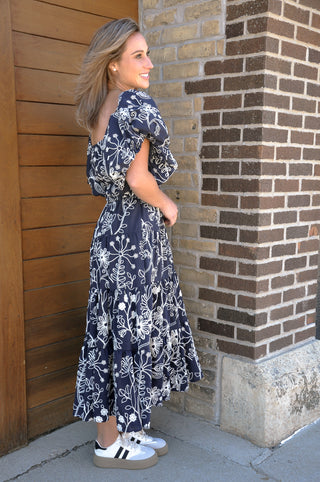 Floral Puff Sleeve Midi Dress
