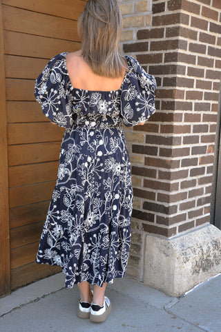 Floral Puff Sleeve Midi Dress
