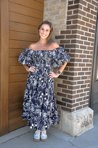 Floral Puff Sleeve Midi Dress