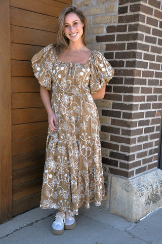 Floral Puff Sleeve Midi Dress