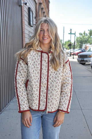 Floral Quilted Jacket in Cream Mix