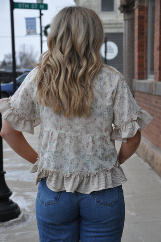 Floral Ruffle Hem Blouse Top