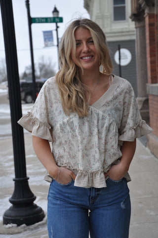 Floral Ruffle Hem Blouse Top