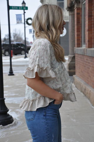 Floral Ruffle Hem Blouse Top