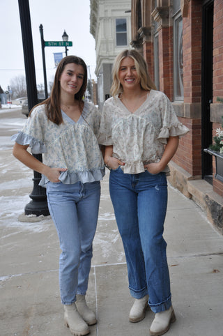 Floral Ruffle Hem Blouse Top