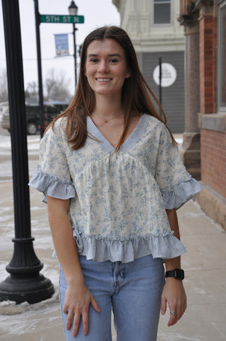Floral Ruffle Hem Blouse Top