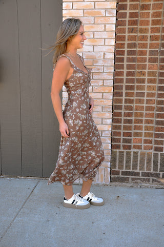 Floral Ruffle Strap Midi Dress