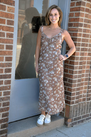 Floral Ruffle Strap Midi Dress