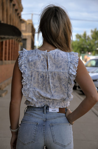 Floral Ruffled Pleated Sleeveless Top