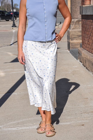 Floral Satin Midi Skirt