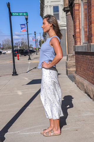 Floral Satin Midi Skirt