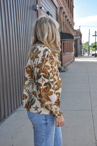 Floral Split Neck Voluminous Sleeve Blouse