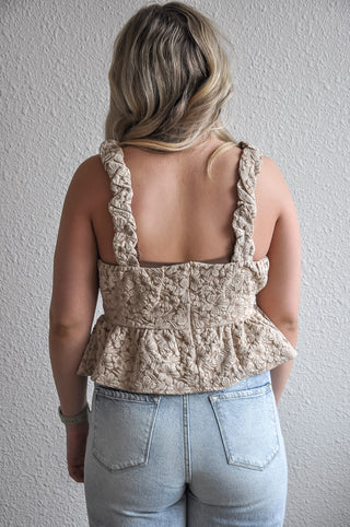 Floral Strap Cropped Peplum Top